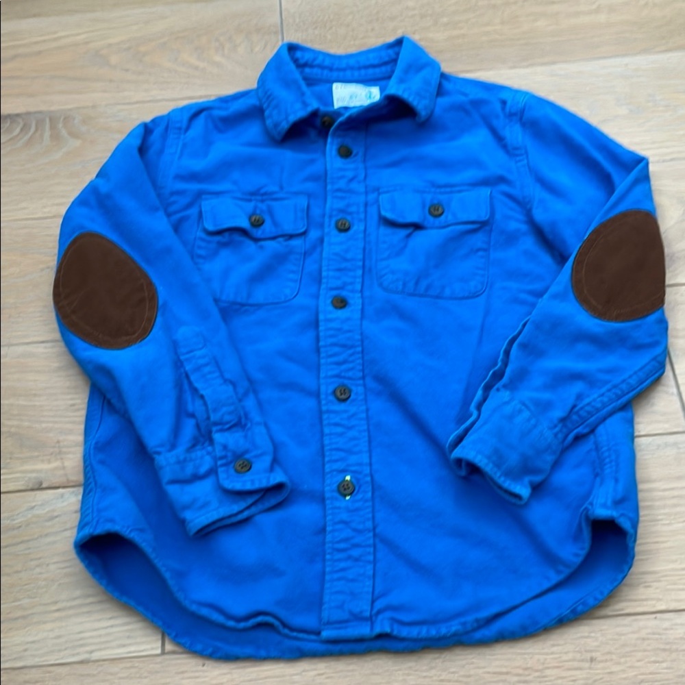 Crewcuts Cobalt Blue Button-Up Shirt Flannel with Elbow Patches